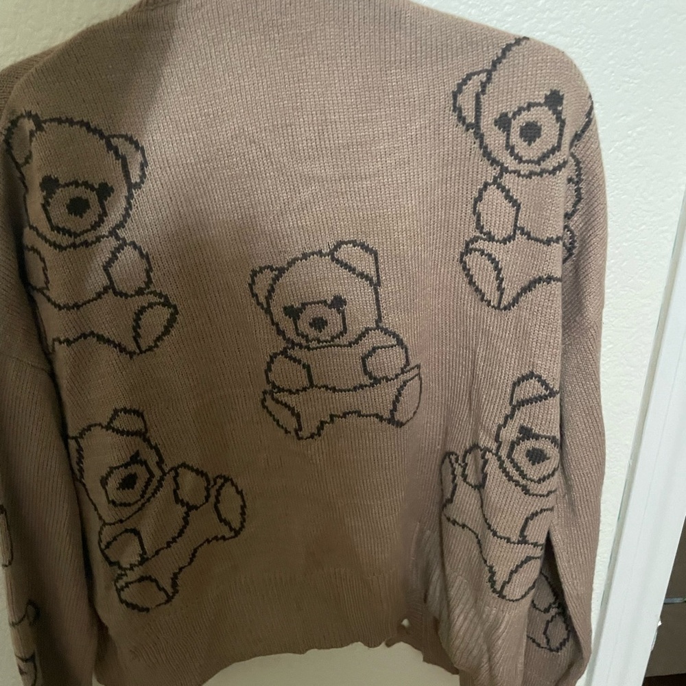 Brown Teddy Bear Patterned Women's Sweater - Picture 2 of 2